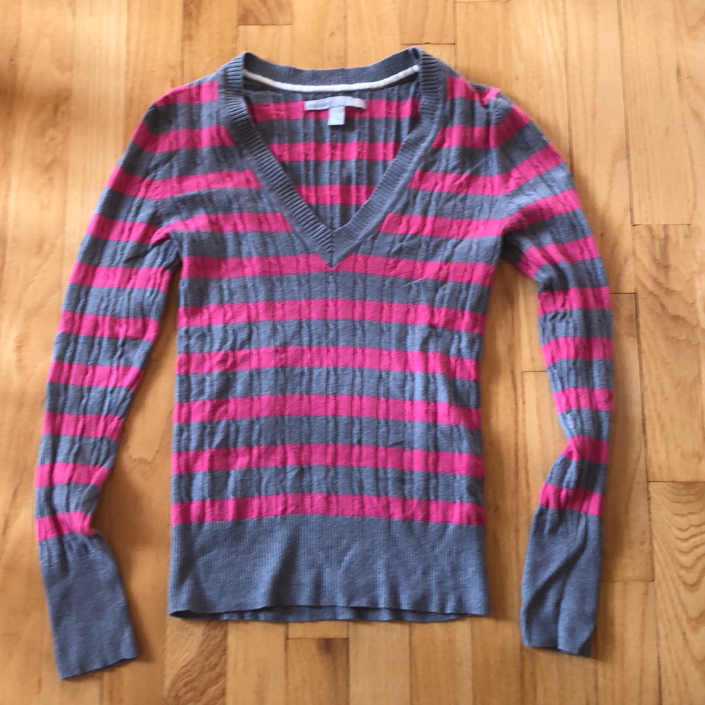 Pink And Gray Striped Sweater